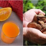 suco de laranja e castanhas