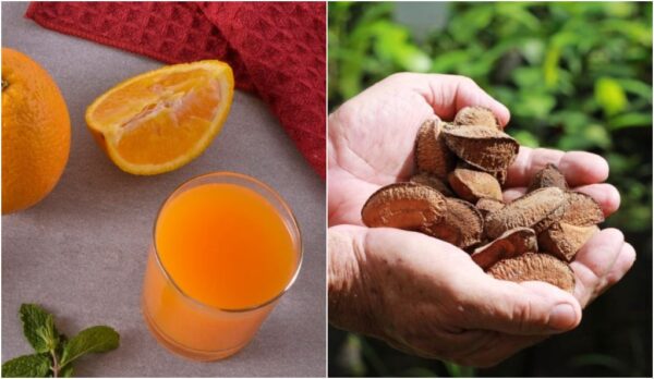 suco de laranja e castanhas