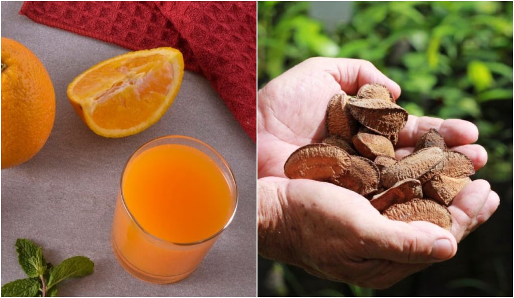 suco de laranja e castanhas