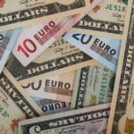investimento estrangeiro: notas de euro e dólar